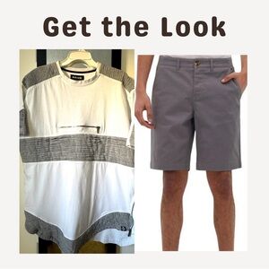 Outfit: Designer Tee w/zipper & ruffle design with chino shorts